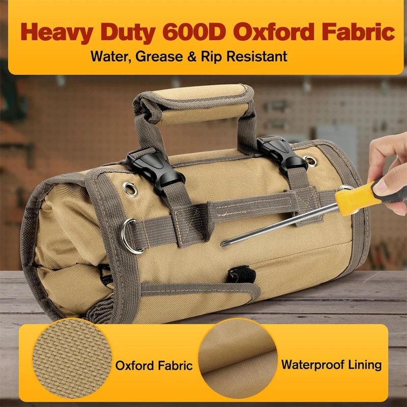 Multi-Purpose Roll Up Tool Bag,Wrench Roll,Canvas Tool Organizer Bucket,hardware electrician tool bag car suspension storage bag