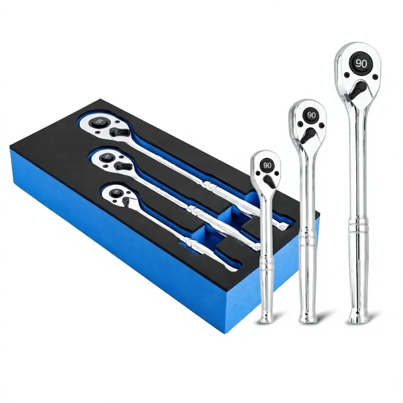 90 Tooth Precision Ratchet Wrench Set 1/4 3/8 1/2 Drive Quick Release Dual Direction Socket Ratchet Tool Kit for Auto Repair DIY