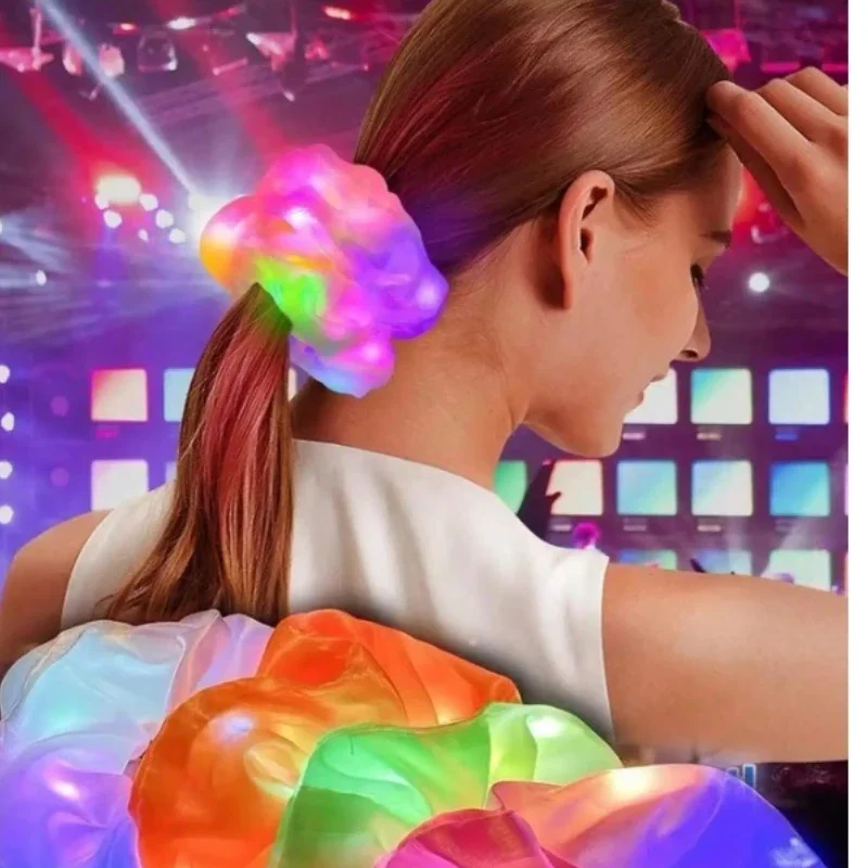 1-20PCS Glowing Scrunchie Flash Hair Tie for Party Rave Night Club DIY Glow in Dark Elastic Rope Headband Accessory Gift - view 3