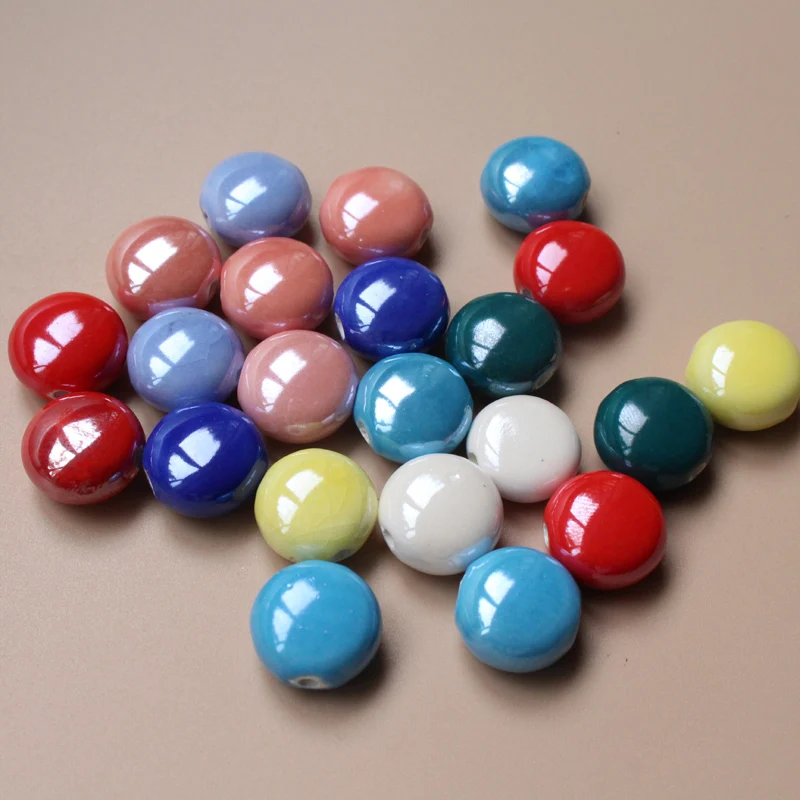 20Pieces 16mm*15mm*10mm Round Flat Shape Ceramic Beads Multi-color for Bracelet Necklace Earrin jewelry making DIY Accessoires