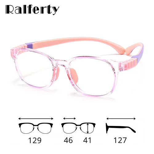 Ralferty TR90 montura de gafas para niños, bisagra de silicona para niñas y niños, gafas antiazules, montura óptica graduada Flexible de 0 dioptrías