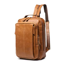 Vintage Men's Genuine Leather Chest Bag Shoulder Bag Multi-functional Backpack