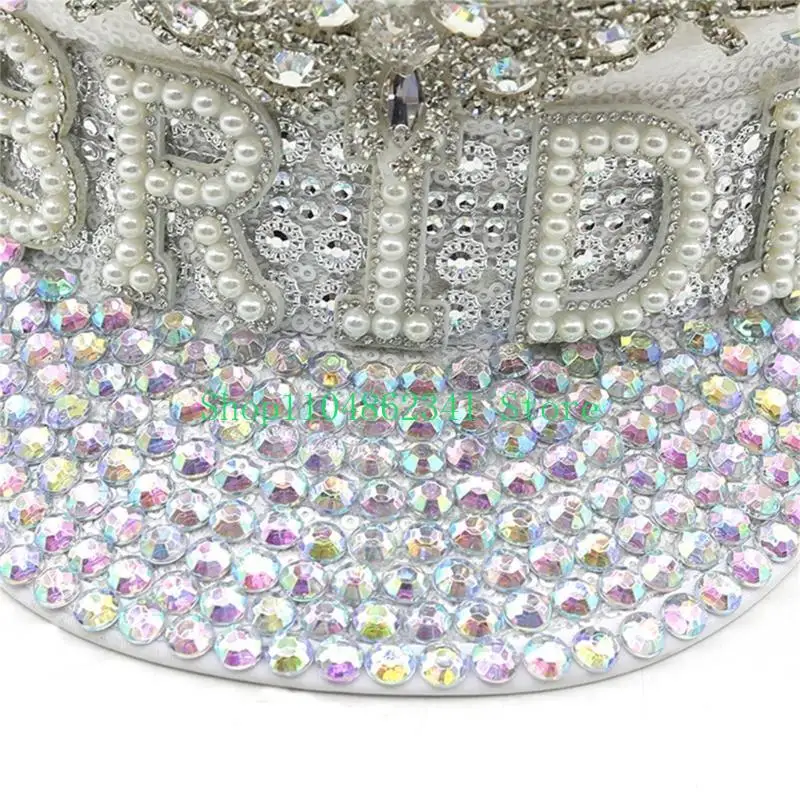 652F Jeweled Bride Hat Heavy Pearls Captain Hat Diamond-studded Hand Beading Hat