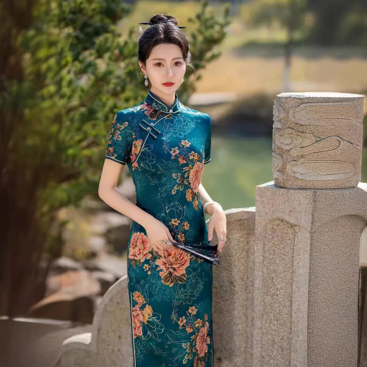 

Yourqipao 2025 Summer New Short-sleeved Retro Mother Improved Cheongsam Elegant Qipao Chinese Style Evening Dress for Women