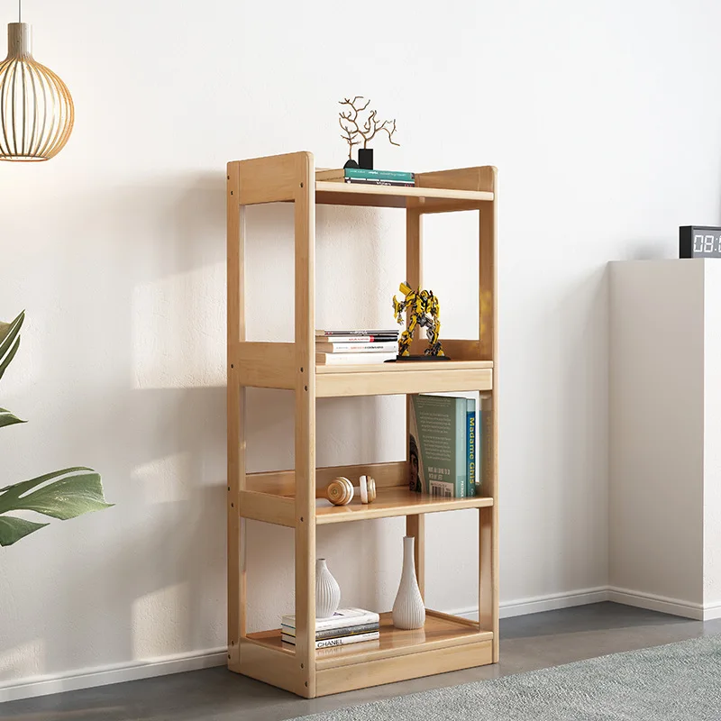 *Modern Solid Wood Small Study Bookshelf Multi-layer Magazine Rack Against the Wall Bedroom Bookcase Combination Storage