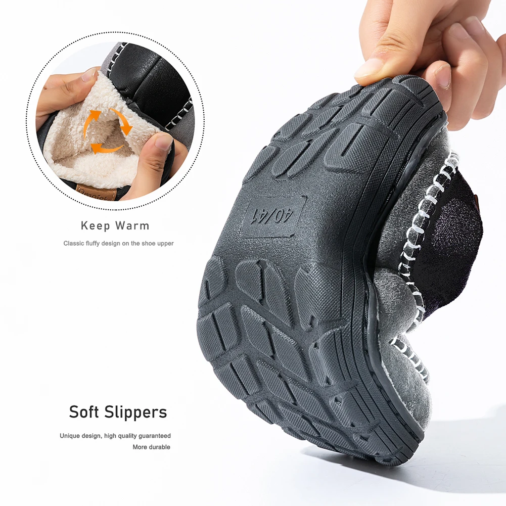Winter men's slippers boots fashionable furry Mark line PU sole anti slip warm high-quality indoor shoes image 3