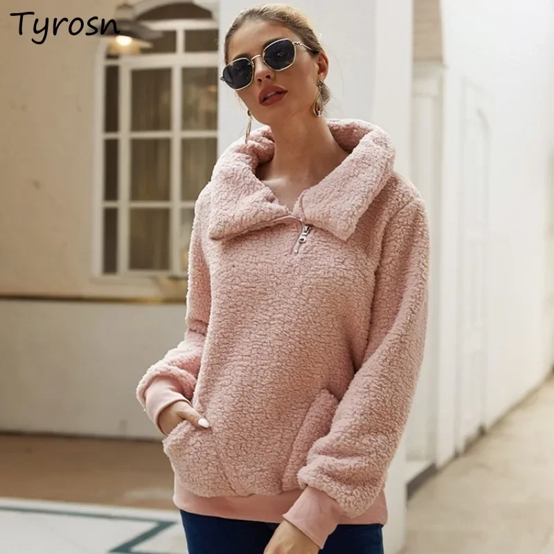 

Женские толстовки нестандартной формы из овечьей шерсти, уютные, бархатные, простые, теплые, плотные, мешковатые, уличная одежда, повседневная, осенне-зимняя, универсальные для женщин