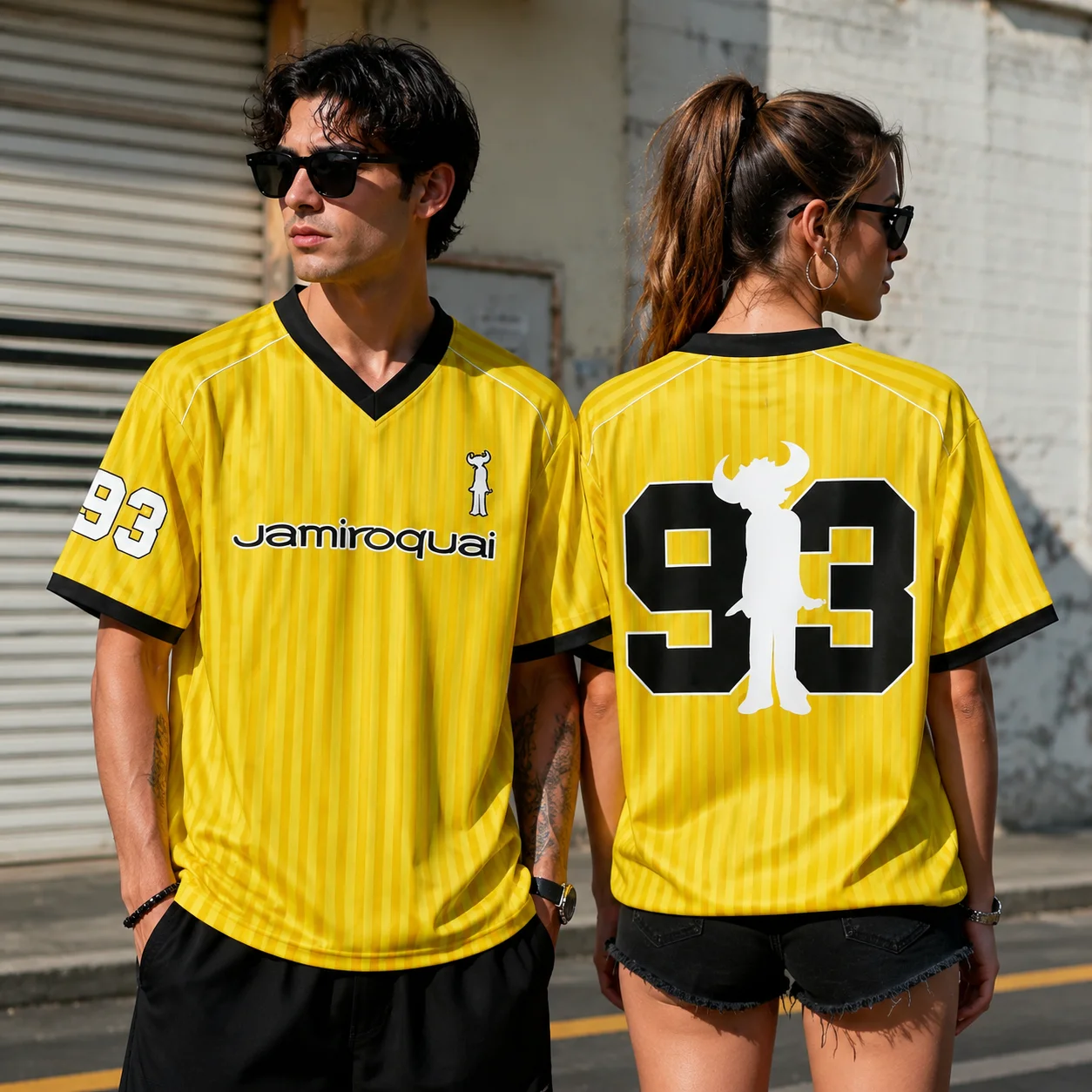 Unisex Retro Y2K Soccer Jersey TShirt Yellow Vertical Stripe V‑Neck #93 Figure Print Quick Dry Breathable Summer Streetwear Tees