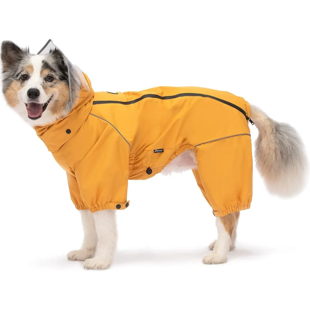 Dog Four-Legged Rain Jacket Raincoat Waterproof Windproof Coat for Large Dogs Adjustable Waterproof Dog Rain Coat Reflective Rim