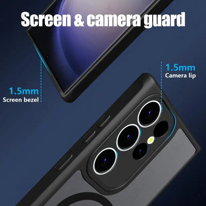 Magsafe-funda de carga inalámbrica magnética mate para Samsung Galaxy S24 Ultra S23 S22 Ultra S23 FE, cubierta acrílica transparente a prueba de