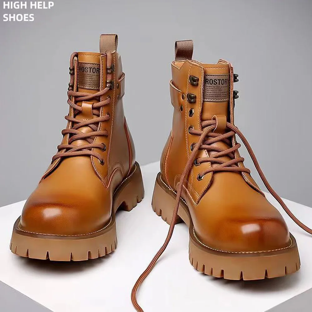 Men\'s Motorcycle Boots Casual Shoes Male Western Cowboy Boots Chelsea Ankle Botas High-Top Zipper Outdoor Leather Goth Boots