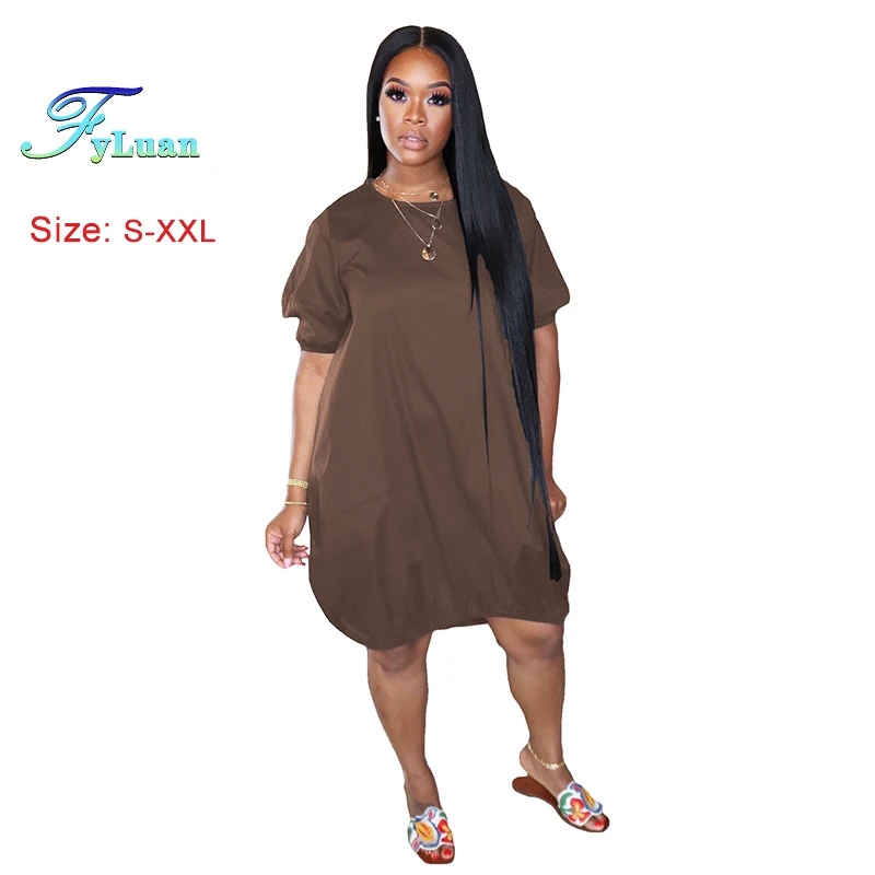 2025 Zomer Nieuwe Vrouwen Bubble Jurk Losse Korte Mouwen O Hals Effen Kleur Dames Grote Maat T-shirt Casual High Street Kleding