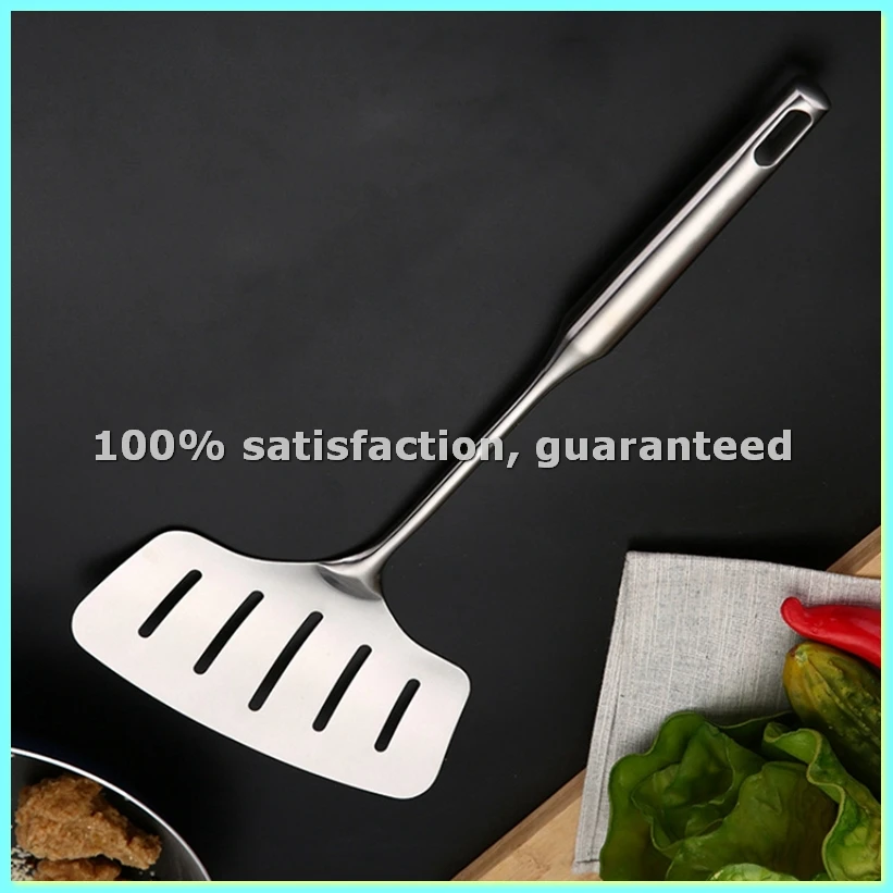 Large Stainless Steel Fish Frying Spatula Egg Pan Scoop Nonstick Long Wood Handle Steak Slotted Flat Shovel Kitchen2pcs-AD23