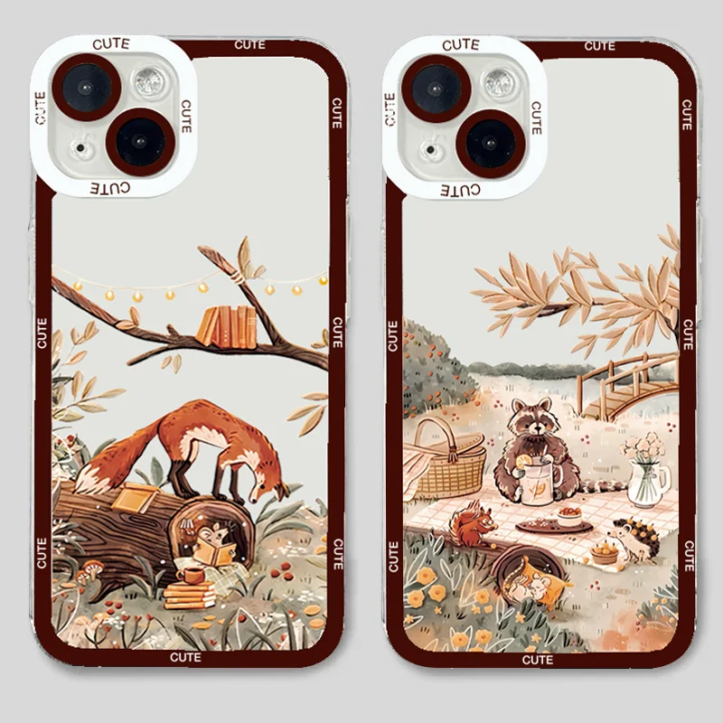 Animals Bear Fox Squirrel Clear Case for Samsung Galaxy S24 FE S25 S23 Ultra 5G S21 S22 Plus A25 A24 A54 A55 A35 A15 A16 Cover