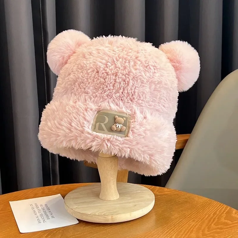 Schattige kleine beer wollen muts winter dikke pluche warme bontmuts herfst en winter grote hoofdomtrek gebreide muts