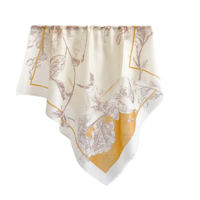 65x65CM 100% CASHMERE Square Scarf Vintage Sketch Floral Soft Light Neck Scarf Women French Style Wrap Shawl Gift