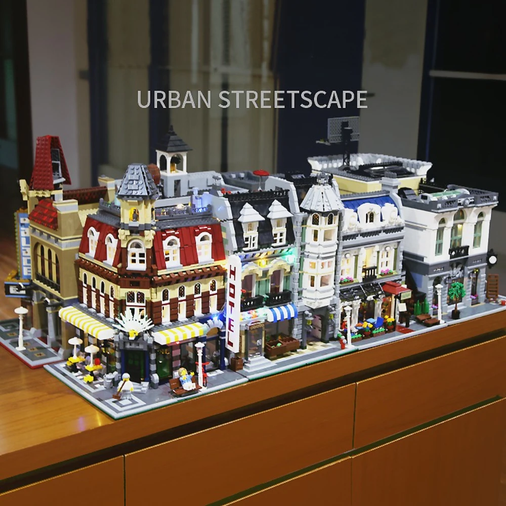

Creative Expert Bricks Bank Cafe Corner MOC Street View City Model House Pet Shop Town Hall Downtown Diner Building Blocks Toys