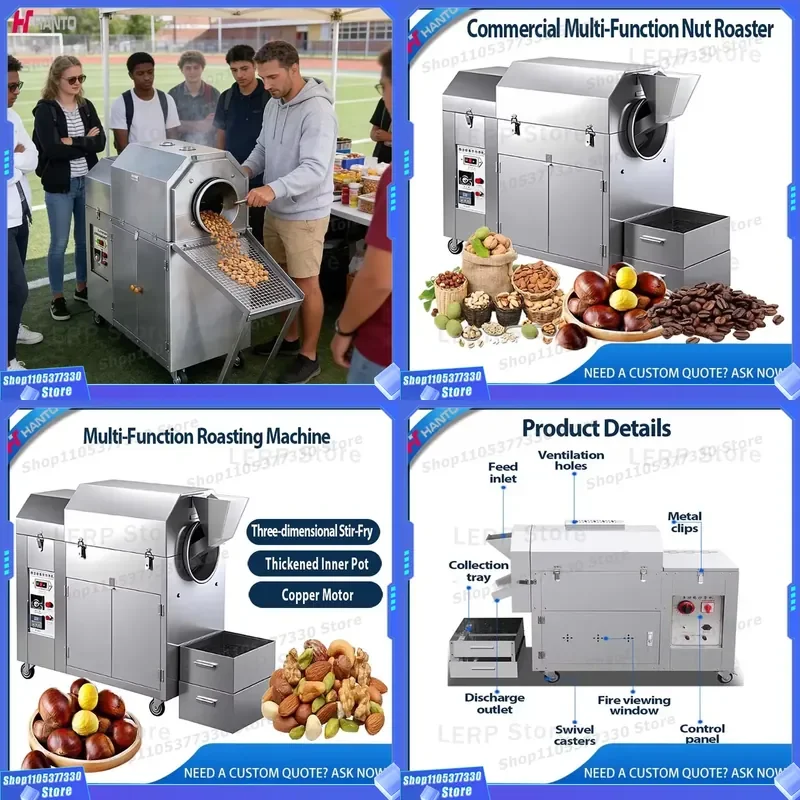 Commercial Electric Peanut Cashew Chestnut Roaster Industrial Nut Roasting Machine Automatic Stirring Wok Equipment for
