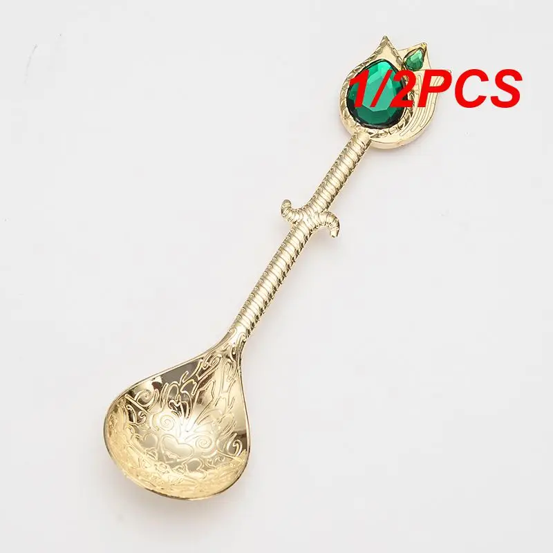 1/2PCS Vintage Dessert Spoon Curved Handle Design Excellent Production Retro Style Durable Household Accessories