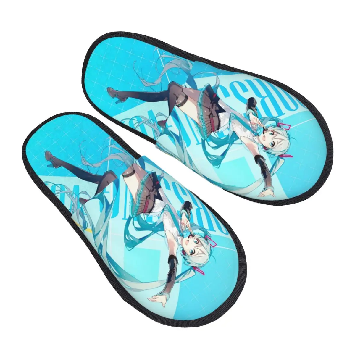 

Hatsune Miku Singer Music Anime Cotton Slippers Bedroom Cozy Household Fur Slides Slippers Anti-skid