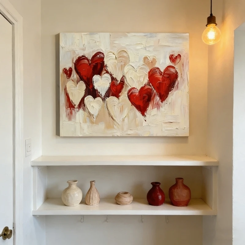 Heart Canvas Wall Art,Love Heart Paintings Modern Abstract Artwork for Wall Decors Ready to Hangs Valentine's Day Gift 0XXB