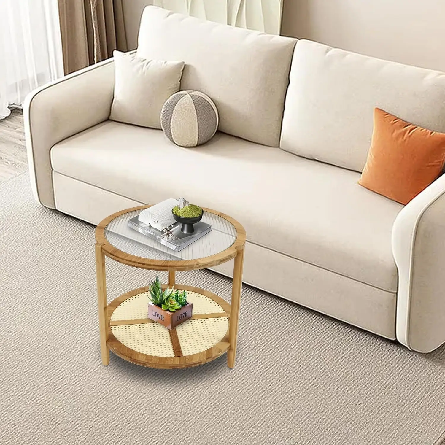 Round Coffee Table 2 Tier Farmhouse End Coffee Tray Snack Table With Storage Small Wooden Coffee Table For Living Room Office