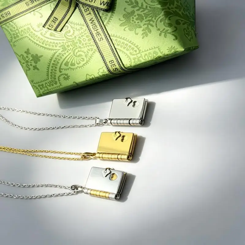 Envelope Necklace Custom Text Locket Opening Book Pendant Couple Personalized Photo Album Sweater Chain Jewelry Birthday Gift