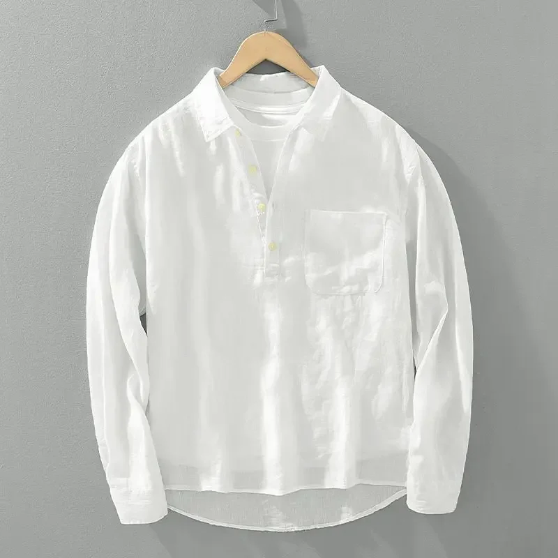اليابانية الرجعية طويلة الأكمام قميص كتان الرجال الصيف جديد فضفاض البلوز ساحة طوق سترة عادية القطن الكتان العلوي XT925