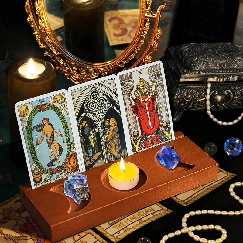 Tarot Base Crystal Candle Wood Holder Calendar Card Postcard Fortune Teller Prophet Home Decoration