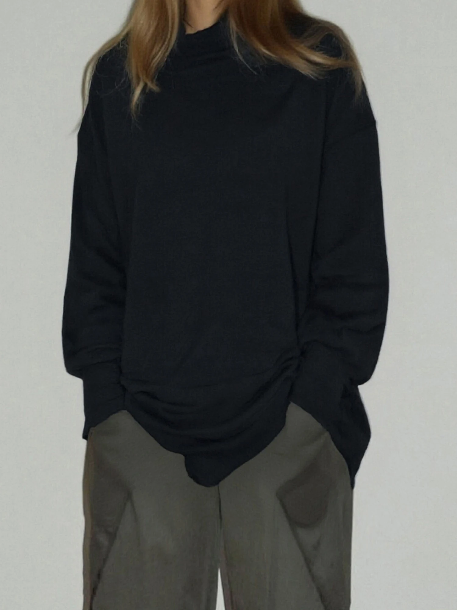 

Women s Turtleneck Sweatshirt Solid Color Loose Fit Hoodie Pullover with Long Sleeves for Casual Wear