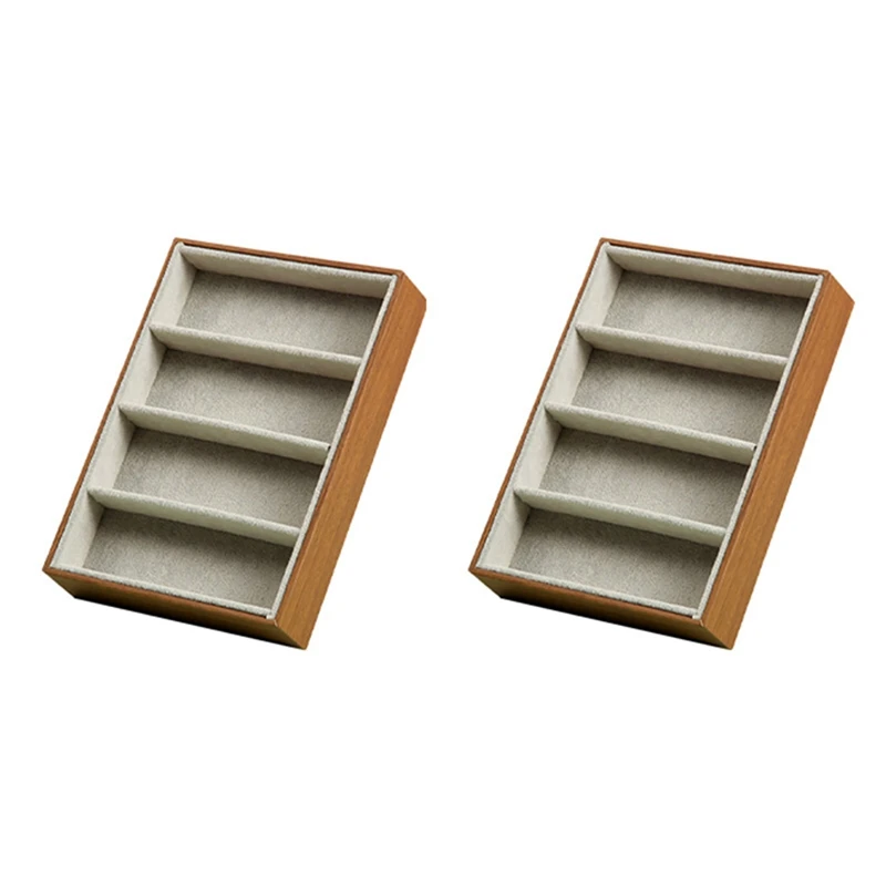 

2X Sunglasses Display Glasses Cases 4 Grids Sunglasses Display Box Glasses Display Jewelry Organizer Tray - Brown