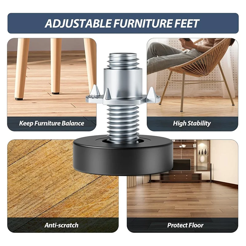 B17B 30 قطعة أقدام أثاث منصات الأسود البلاستيك أرجل قطع الأثاث قابل للتعديل التسوية قدم الجدول قدم الأثاث أسفل القدم #5