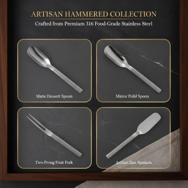 Stainless Steel Hammer Handle Spoon Fork Smooth Edge Cutlery for Party Banquet Coffee Fruit Watermelon