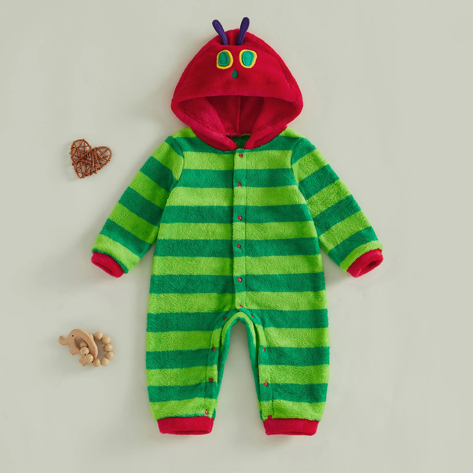 Baby Boys Girls Fall Winter Romper Long Sleeve Plush Caterpillar Costume Fleece Long Sleeve Hooded Jumpsuit Halloween Clothes