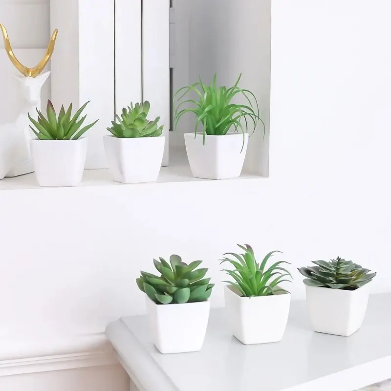 6PCS (1SET) Artificial Plant Evergreen Bonsai, Decorated In Living Homes, Bedroom, Dining Room, Office Desk, Windowsill