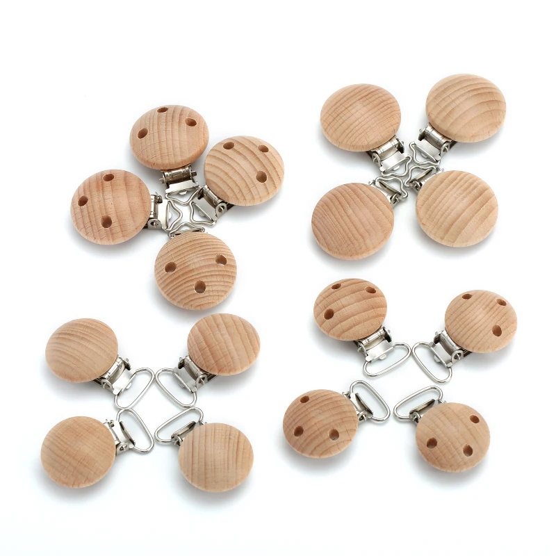 10 pz 30/35mm legno di faggio ciuccio clip in metallo succhietto chiusura per bambino massaggiagengive accessori infermieristici masticabili dentizione catena manichino