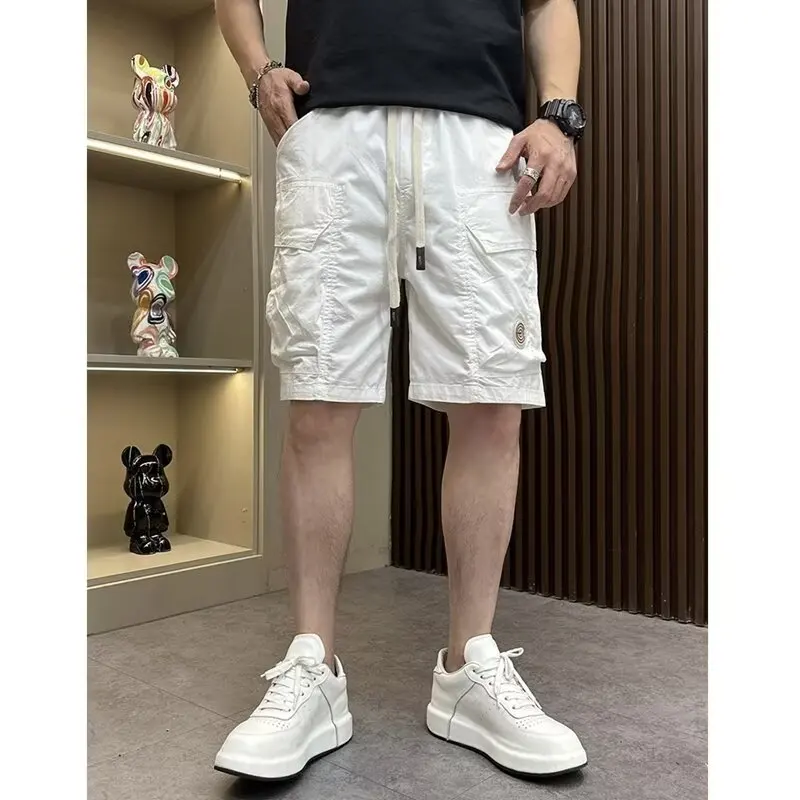 Trendy Men\'s Shorts Korean Harajuku High Street Sports Shorts Fashionable Men\'s Clothing White Pocket Pants Basketball Shorts