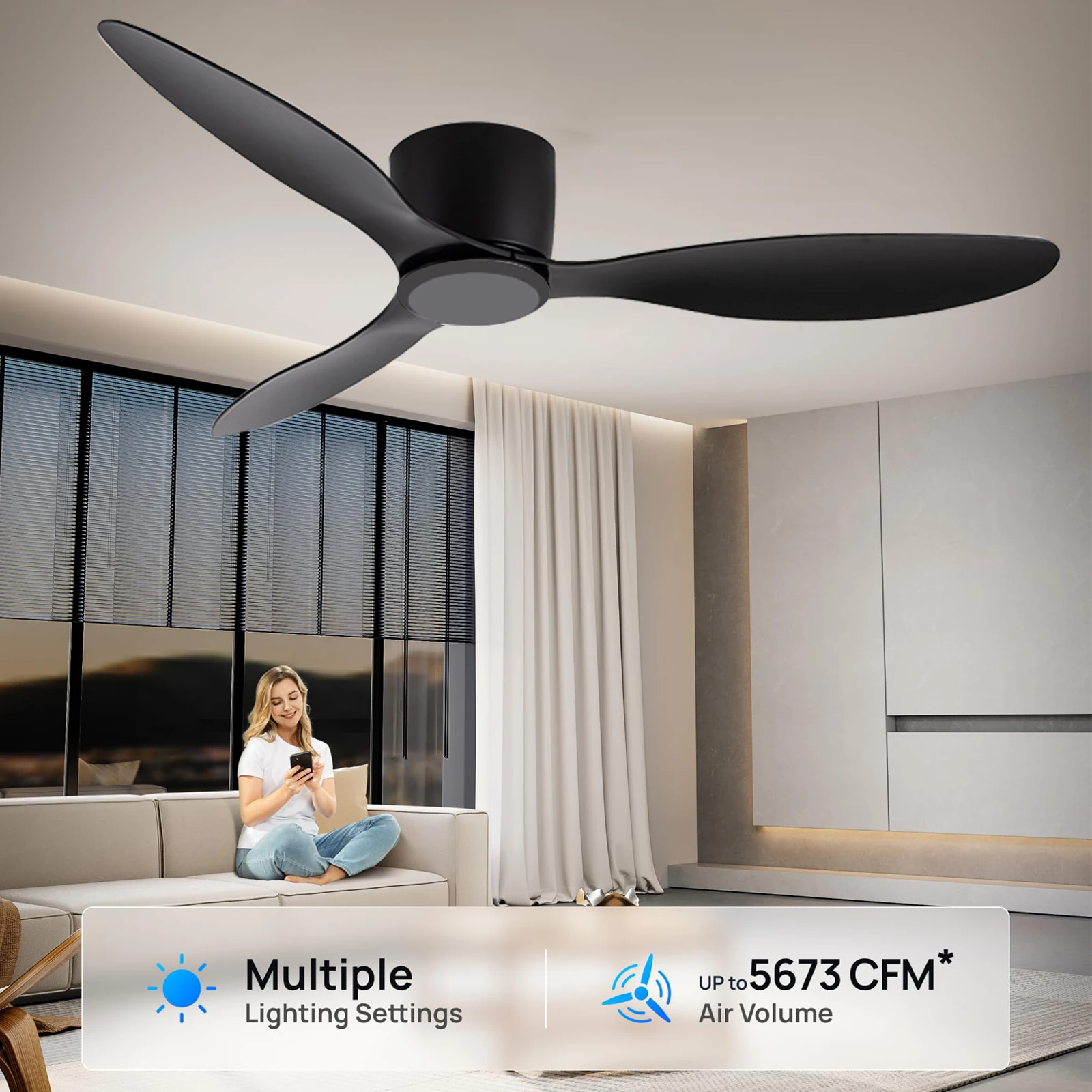 IRALAN Modern Black White Low Floor DC Motor 30W Ceiling Fans With Remote Control Simple Ceiling Fan Without Light Home Fan