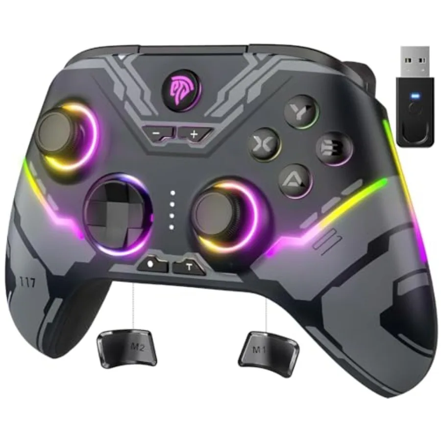 

X15 Wireless PC Controller with Hall Effect Joysticks and Triggers RGB Lighting 2 Back Buttons 1000mAh Battery Bluetooth Game C