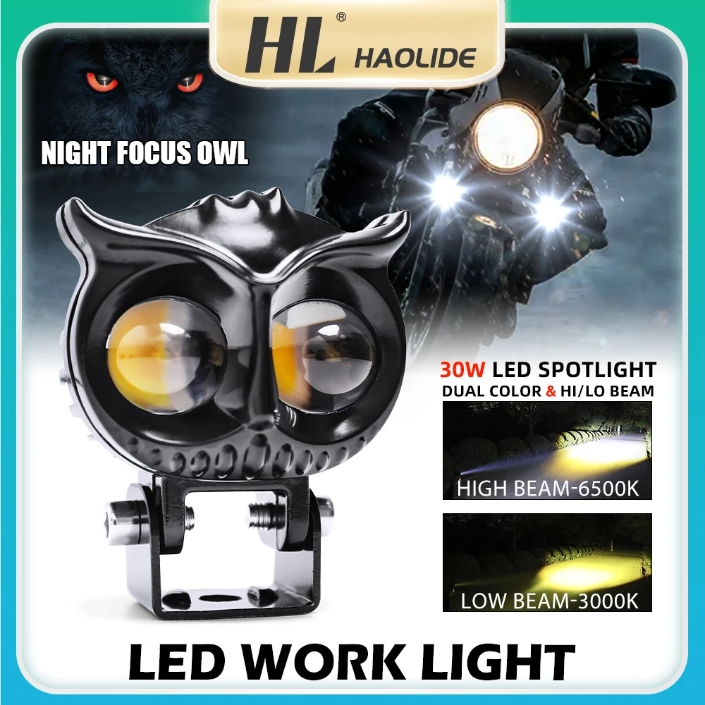 

HAOLIDE Owl Led Work Light 3500K 6000K Driving Fog Lights Car UTV Truck Off Road Motorcycle Led Spotlight 12V 24V