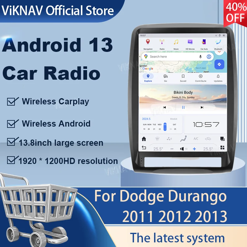 

Обновленная система видеонаблюдения Viknav, автомагнитола на Android, сенсорный экран 13,8 дюйма для Dodge Durango 2011 2012 2013, Беспроводной мультимедийный плеер для Carplay
