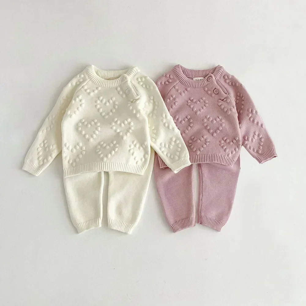 2024 Autumn Baby Toddler Girl Clothes Suit Warm Long Sleeve Knitted Sweater + Pant Newborn Girl Knitwear for 0-3Years