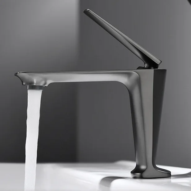 Grifo de lavabo gris acero, versiones alta/baja con maneta extendida, para baño, lavabo de agua individual, grifo de lavabo, agua fría/caliente