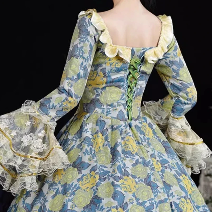 Abito da corte medievale Abito da principessa verde retrò europeo da donna Passerella Foto Spettacolo teatrale Costume Robe Elegante Femme Ceremonie