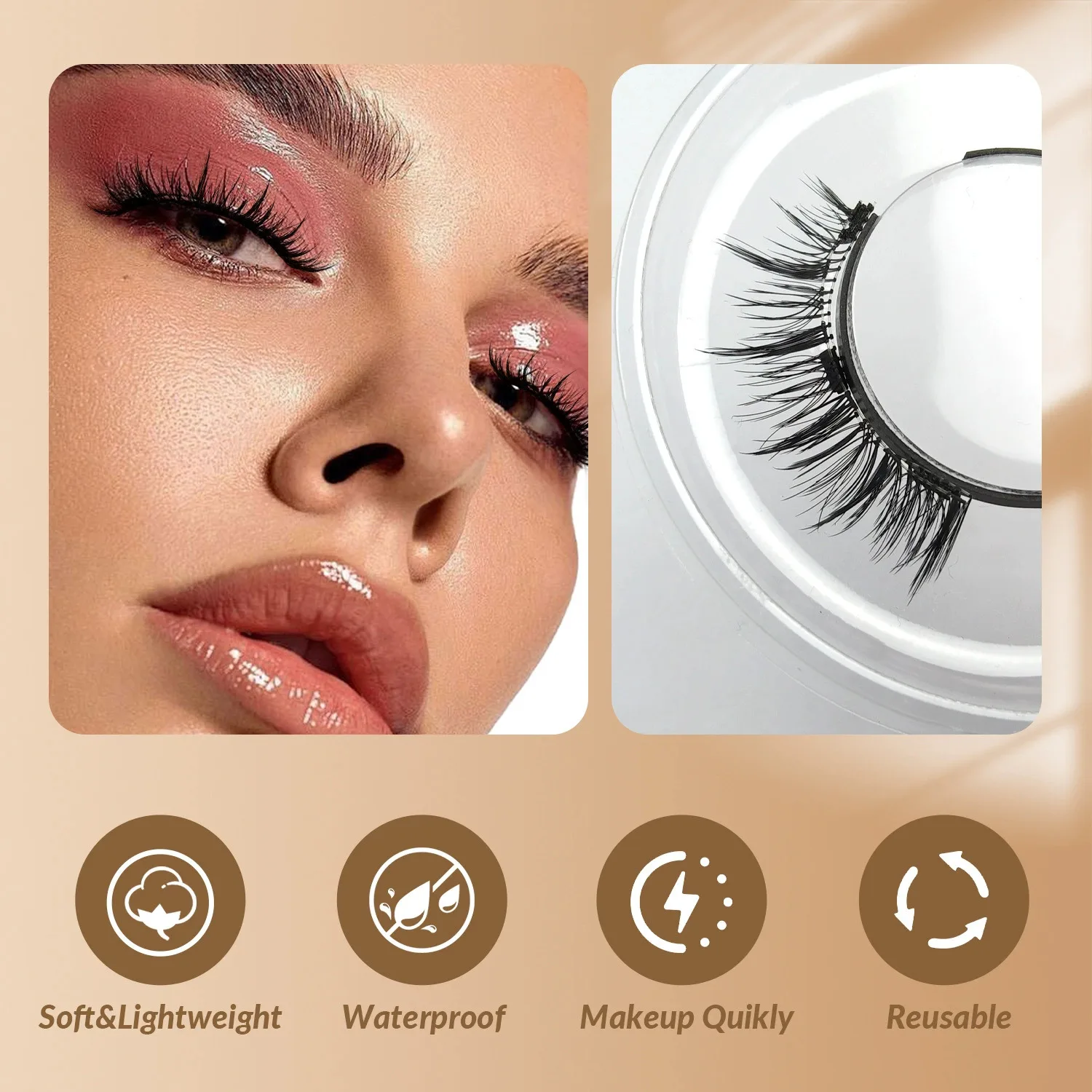 Magnetic Eyelashes Fluffy Faux Mink Lashes Reusable Natural False Eyelashes and Magnetic Tweezers Set Makeup