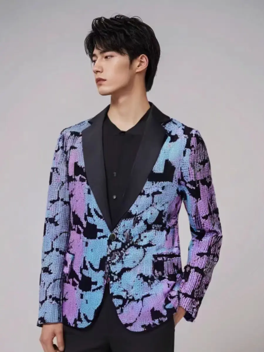 Fashion Trend Velvet Sequin Suit Male Singer Leading Dance Performance Costume Host Shiny Dress Holiday Party Model Runway