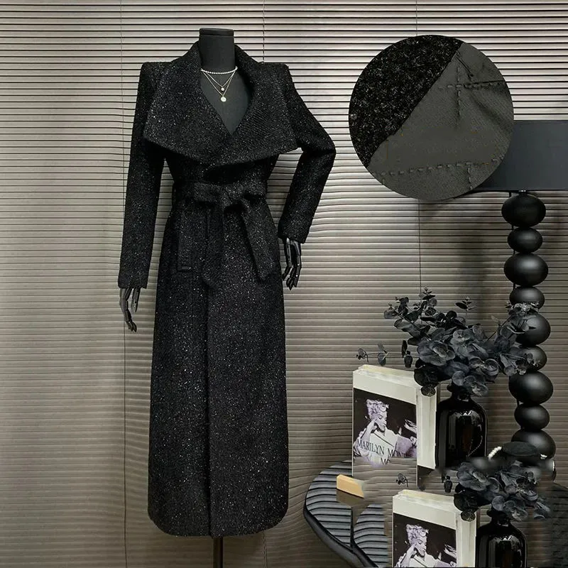 

High Quality Add Cotton Thicken Women Woolen Coat Korean Style 2025 New Winter Black Temperament Slim Women Woolen Coat H498
