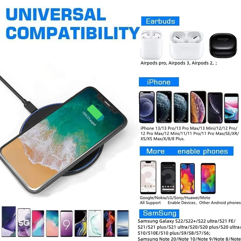 LED Wireless Charger Pad Compatible with iPhone 15/14/13/12/11/X Samsung Galaxy S22/S21/S20 AirPods Pro 2 Type C Port LED Lights image 5