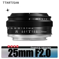 TTArtisan-lente de cámara F2.0 APS-C MF para fotografía y retrato, 25mm, para Sony A6000, A7RIII, A7S, Fuji XT30, XT-100, Nikon ZFC Z5, M43