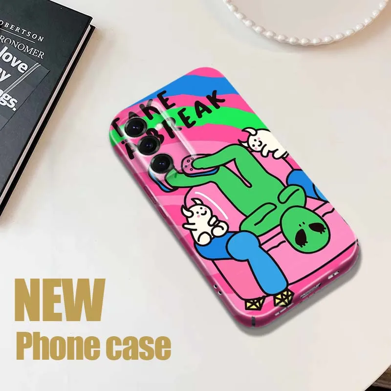 Cartoon Break Relaxing Sofa Phone Case For Samsung Galaxy S26 S25 S24 S23 S22 S21 FE Lite Plus Ultra Film Hard Shell
